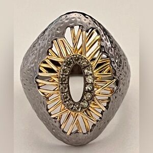 925 Sterling Silver Statement Ring Mixed Metal Size 7